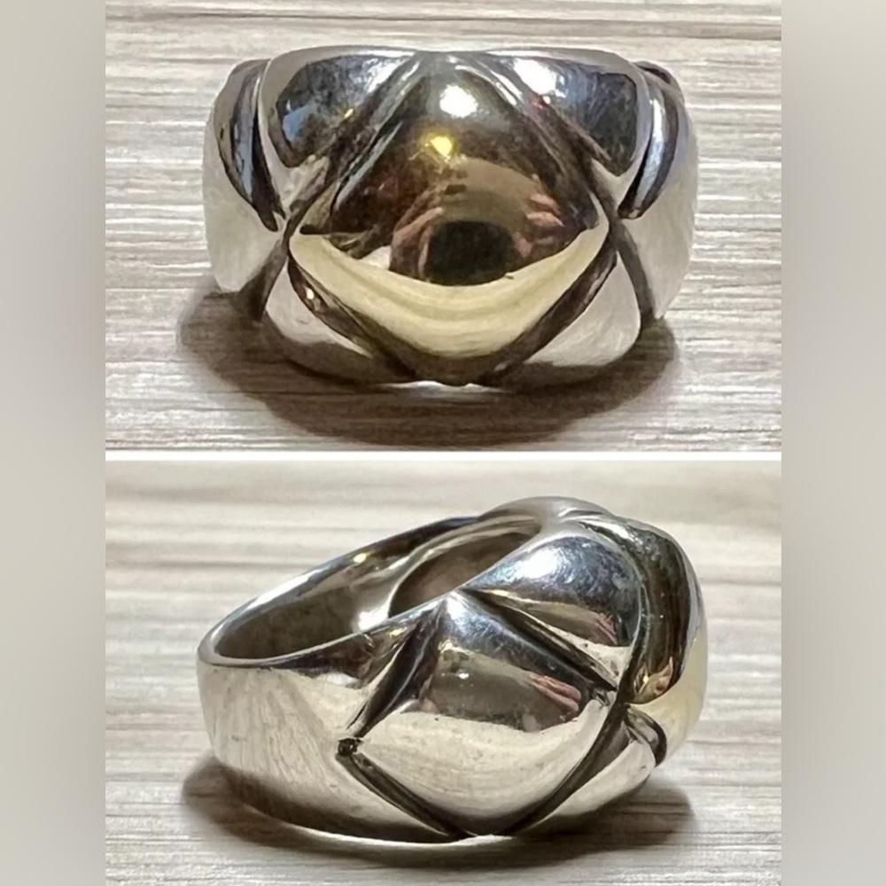 uthentic Designer ZINA Sterling Silver & 14K Gold Modernist Dome Ring, Size 5.75